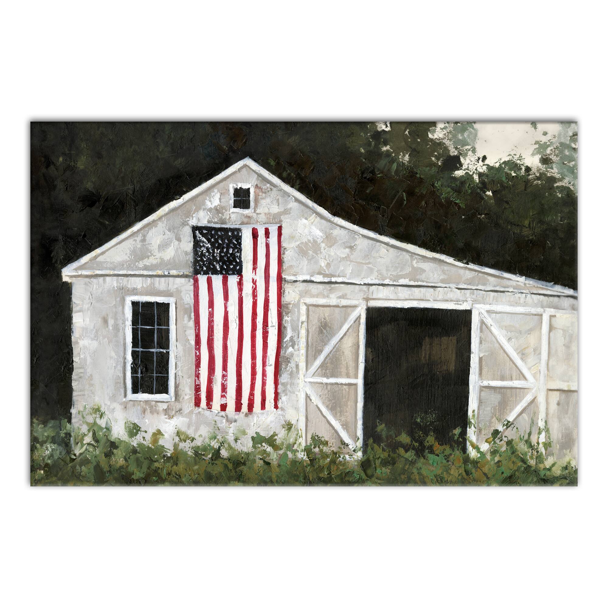 White Rustic Patriotic Barn II Canvas Wall Art